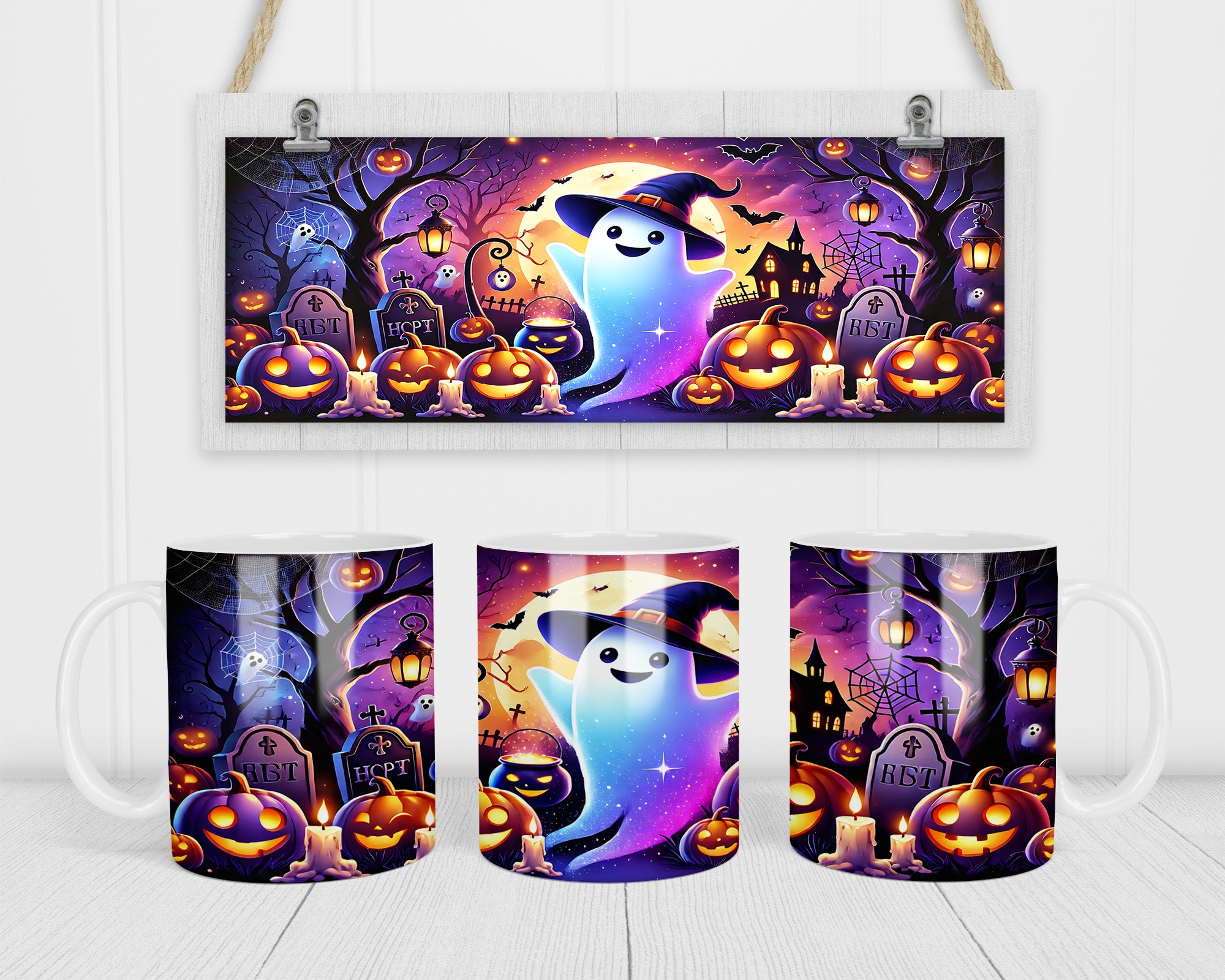 Halloween Ghost And Pumpkin Graveyard Mug