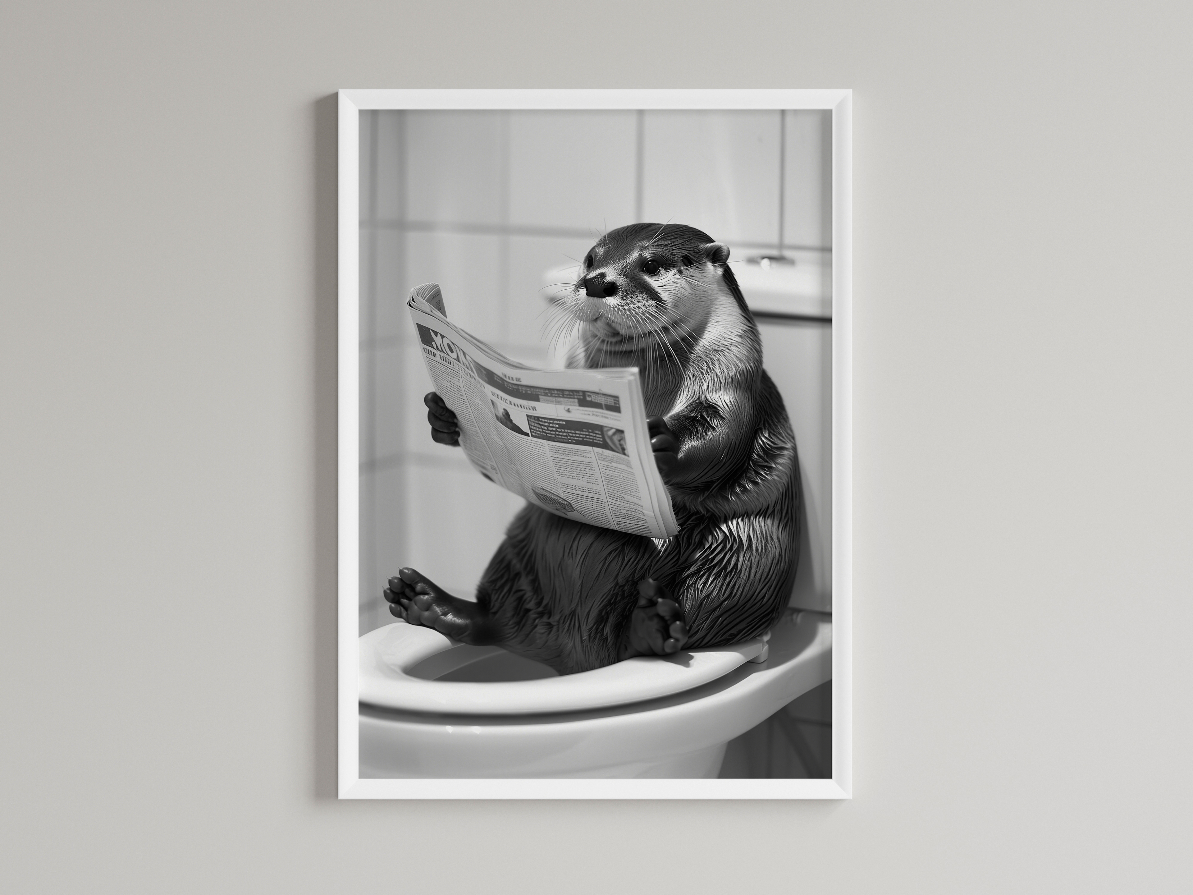 Otter Black And White On Toilet Print