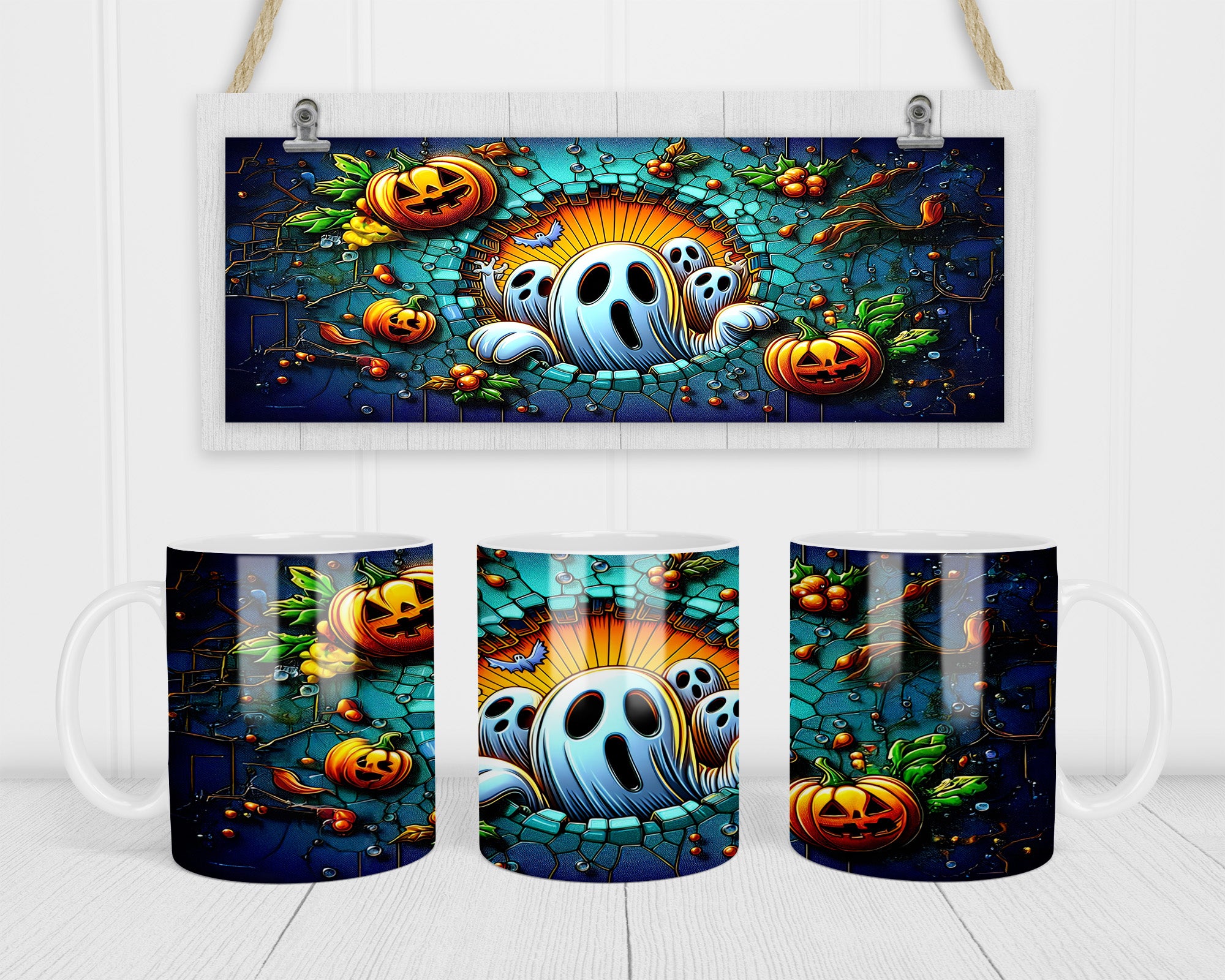 Pumpkin And Ghost Cartoon Mug