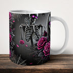Skeleton Roses Mug front view - white ceramic printed mug by Perrys Prints