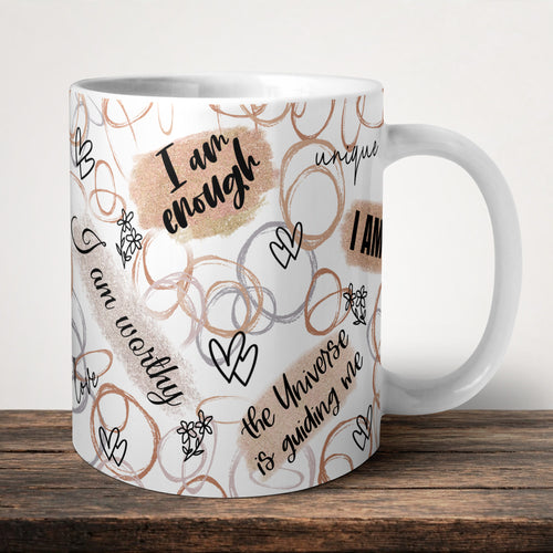 Affirmations Mug front view - white ceramic printed mug by Perrys Prints