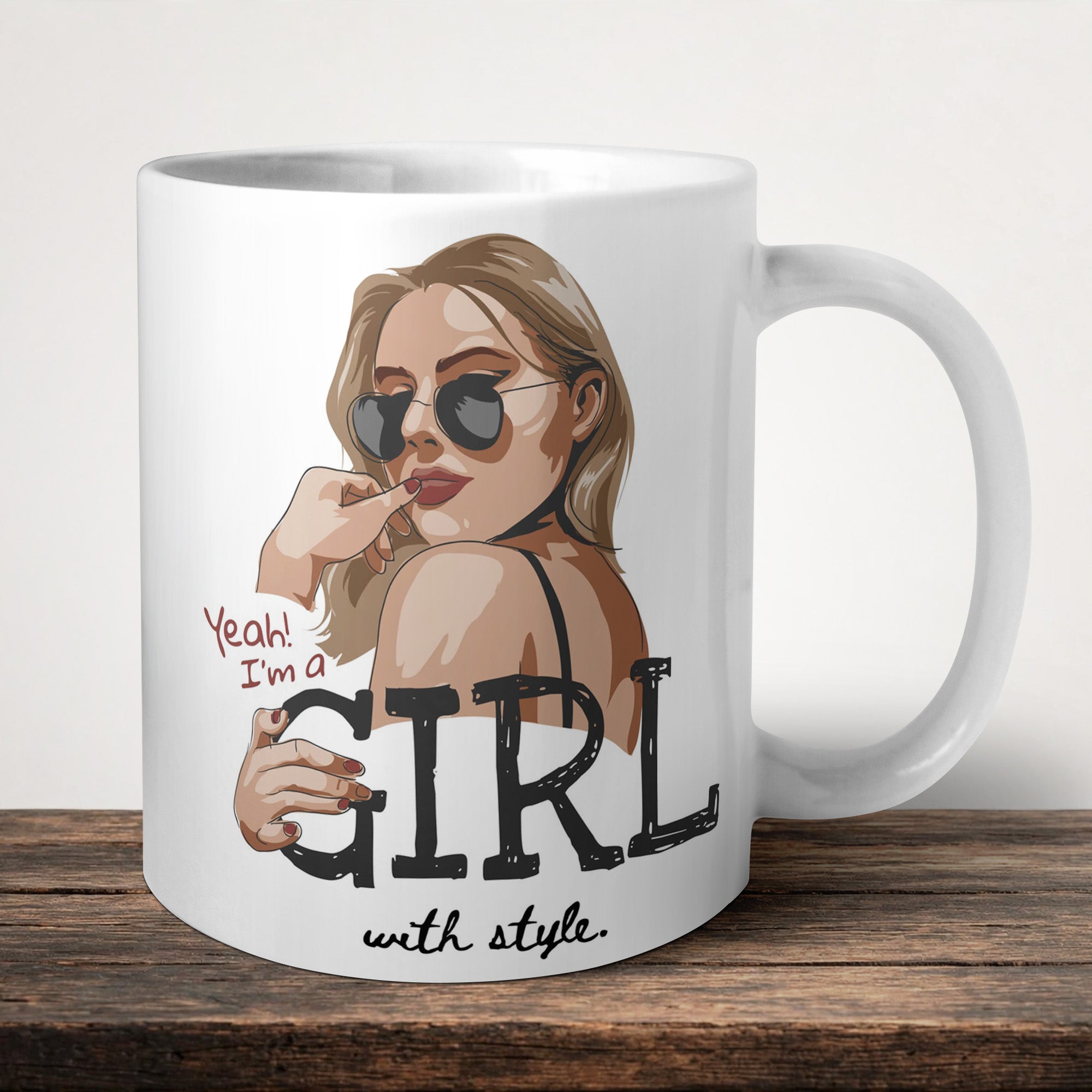 Girl With Style Mug front view - white ceramic printed mug by Perrys Prints