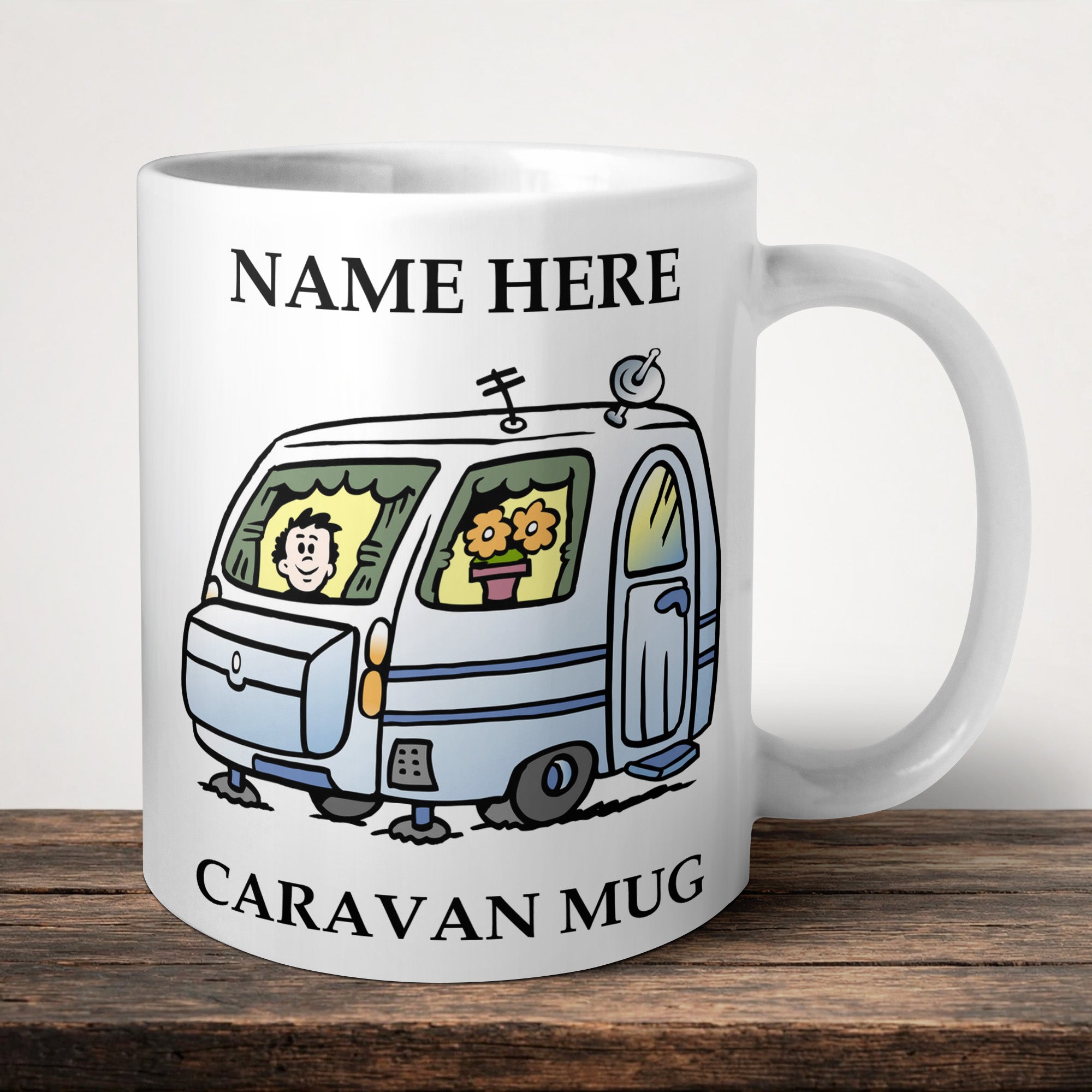 Caravan Mug front view - white ceramic printed mug by Perrys Prints