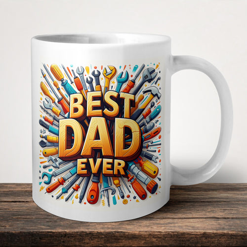 Best Dad Ever Mug front view - white ceramic printed mug by Perrys Prints