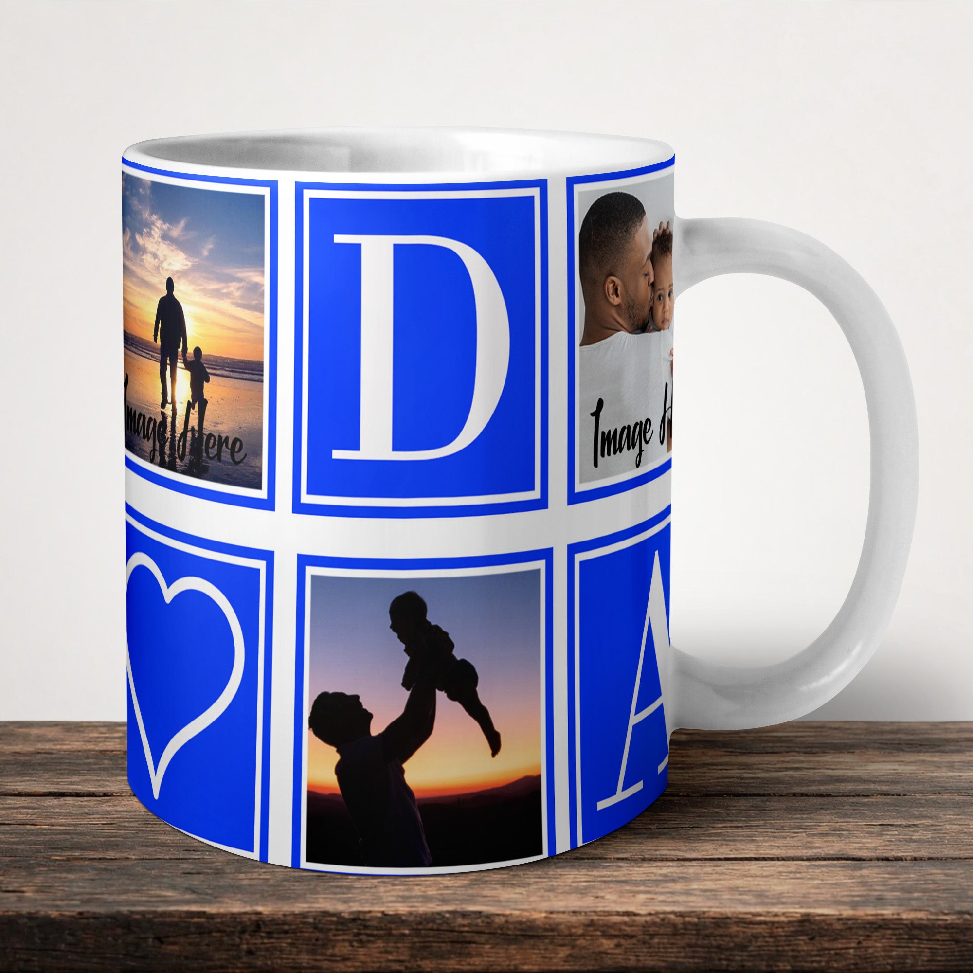 Dad Personalised 5 Picture Mug front view - white ceramic printed mug by Perrys Prints