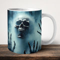 Skeleton Mug front view - white ceramic printed mug by Perrys Prints