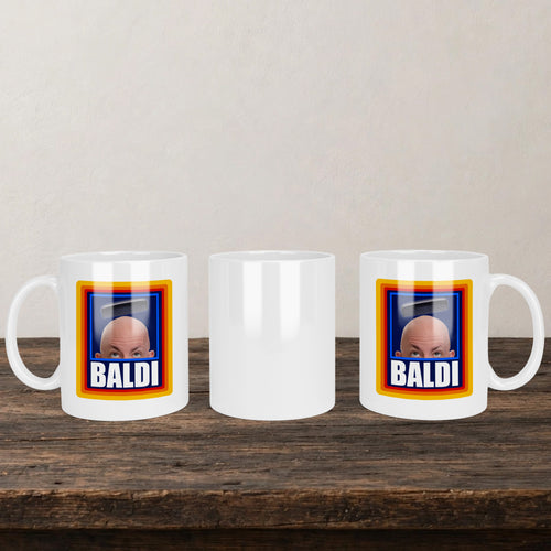 Baldi Mug back view - white ceramic printed mug by Perrys Prints