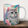 Watercolour Rainbow Cat Mug front view - white ceramic printed mug by Perrys Prints
