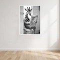 Giraffe Black And White On Toilet Print Wall Art Print front view - printed product by Perrys Prints