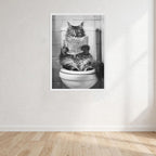 Cat Black And White On Toilet Print Wall Art Print front view - printed product by Perrys Prints