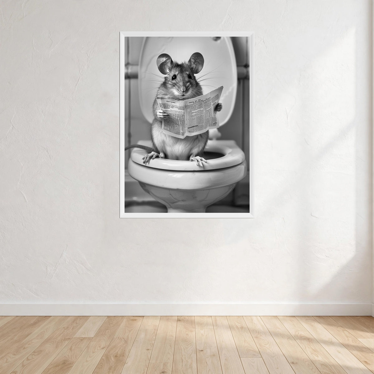 Mouse Black And White On Toilet Print