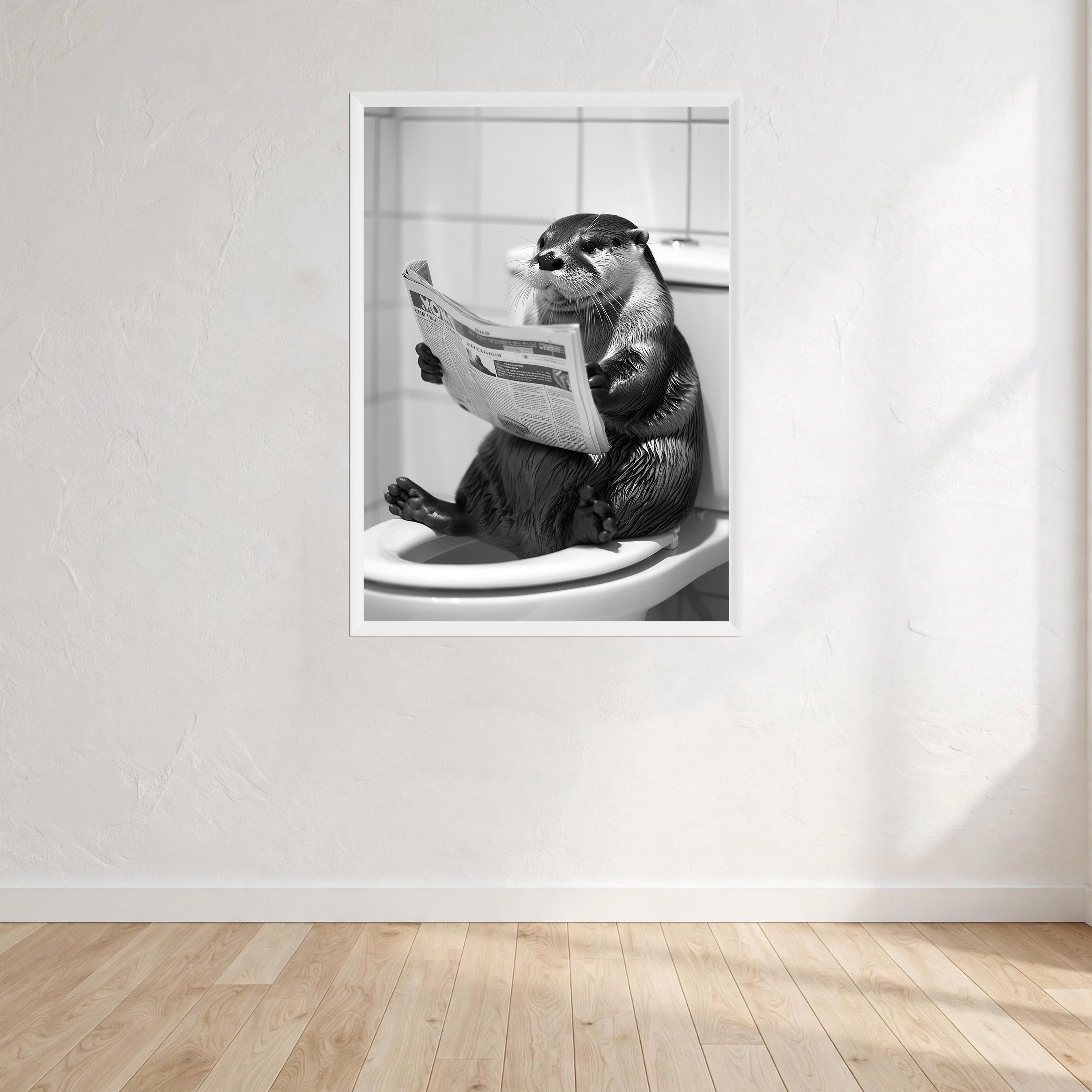 Mouse Black And White On Toilet Print Wall Art Print front view - printed product by Perrys Prints