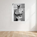Horse Black And White On Toilet Print Wall Art Print front view - printed product by Perrys Prints