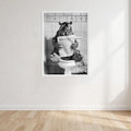 Hippo Black And White On Toilet Print Wall Art Print front view - printed product by Perrys Prints