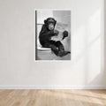 Monkey Black And White On Toilet Print Wall Art Print front view - printed product by Perrys Prints
