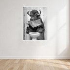 Bison Black And White On Toilet Print Wall Art Print front view - printed product by Perrys Prints
