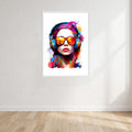 Girl With Headphones Wall Art Print front view - printed product by Perrys Prints