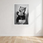 Red Panda Black And White On Toilet Print Wall Art Print front view - printed product by Perrys Prints