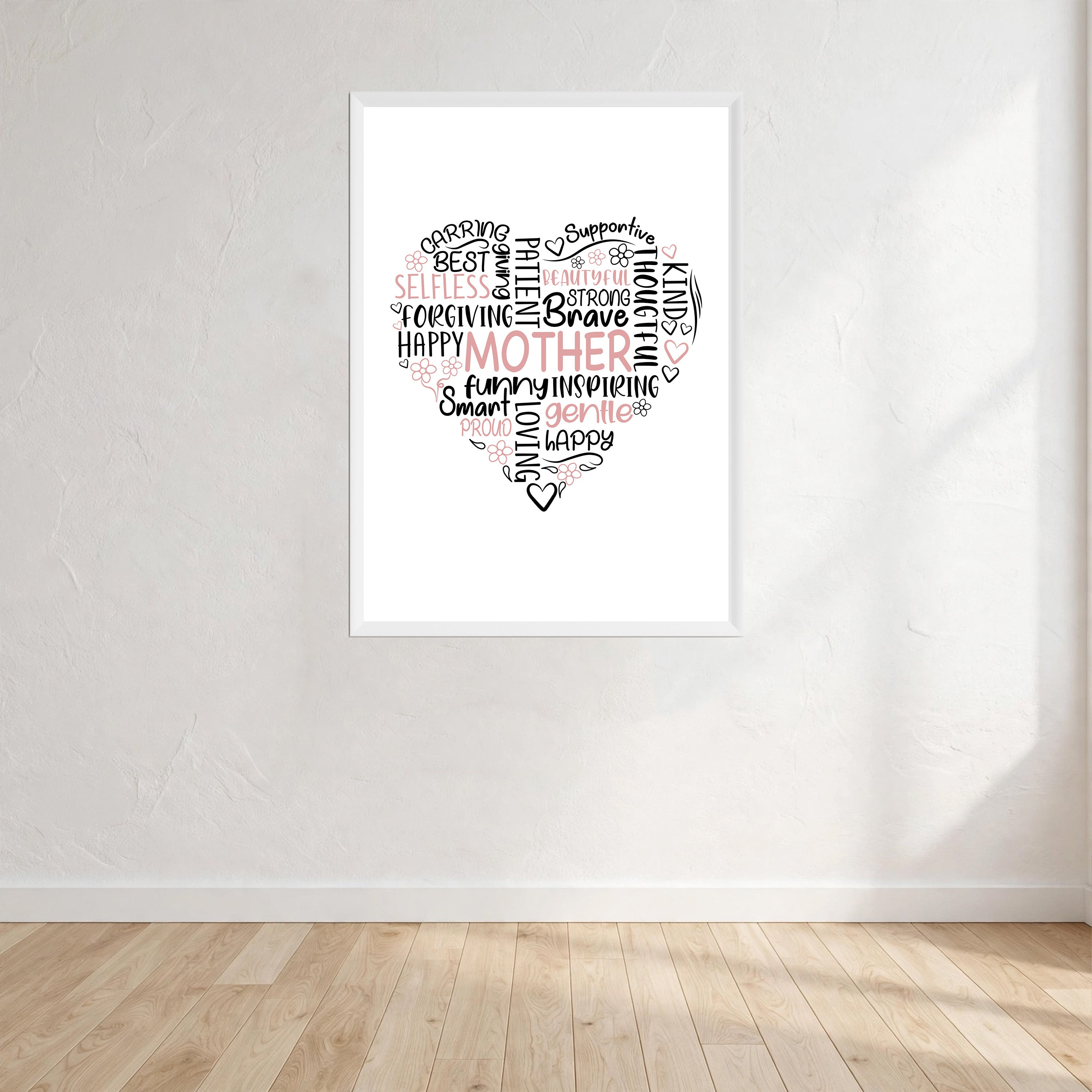 Mother Heart Words Wall Art Print front view - printed product by Perrys Prints