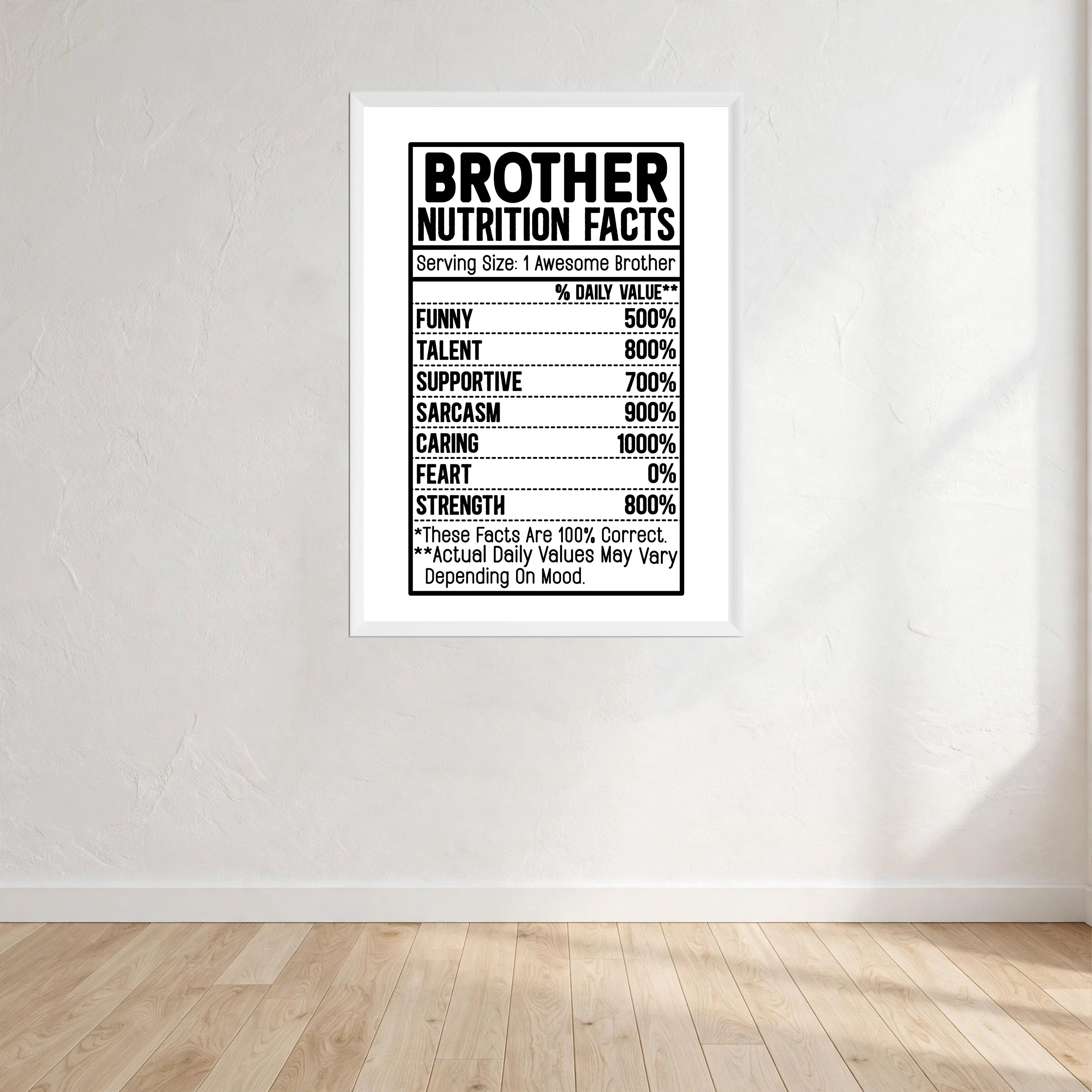 Nutrition Brother Facts Wall Art Print front view - printed product by Perrys Prints