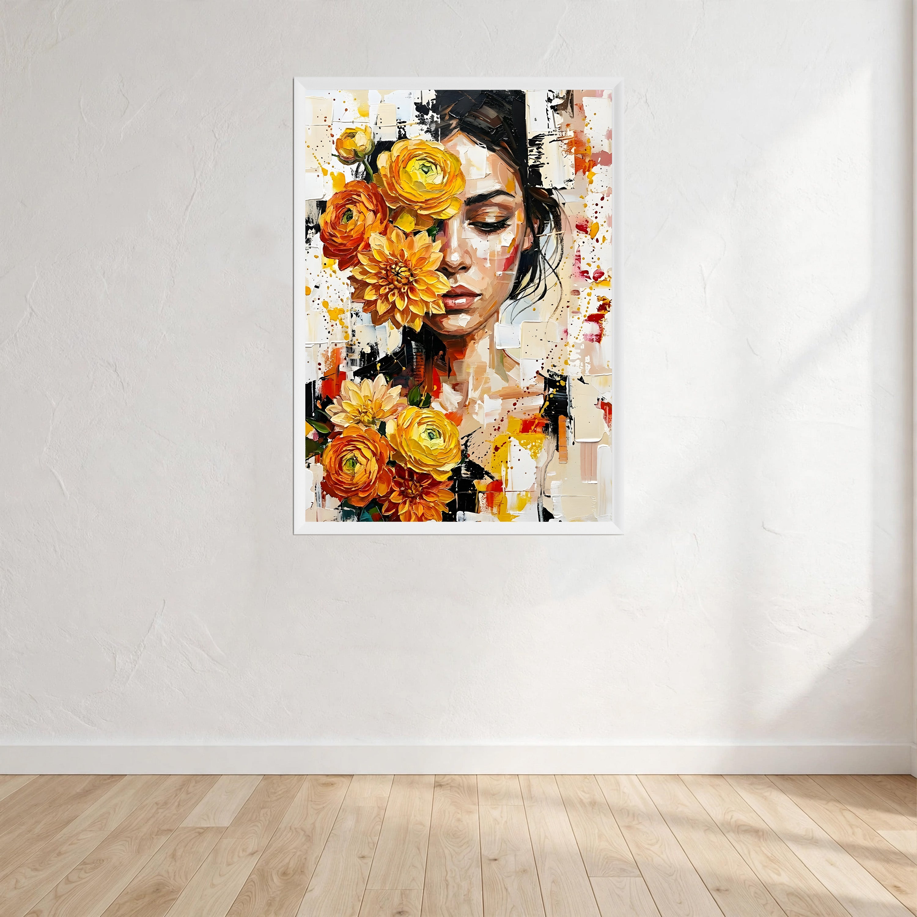 Abstract Woman With Flowers Wall Art Print