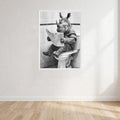Rhino Black And White On Toilet Print Wall Art Print front view - printed product by Perrys Prints