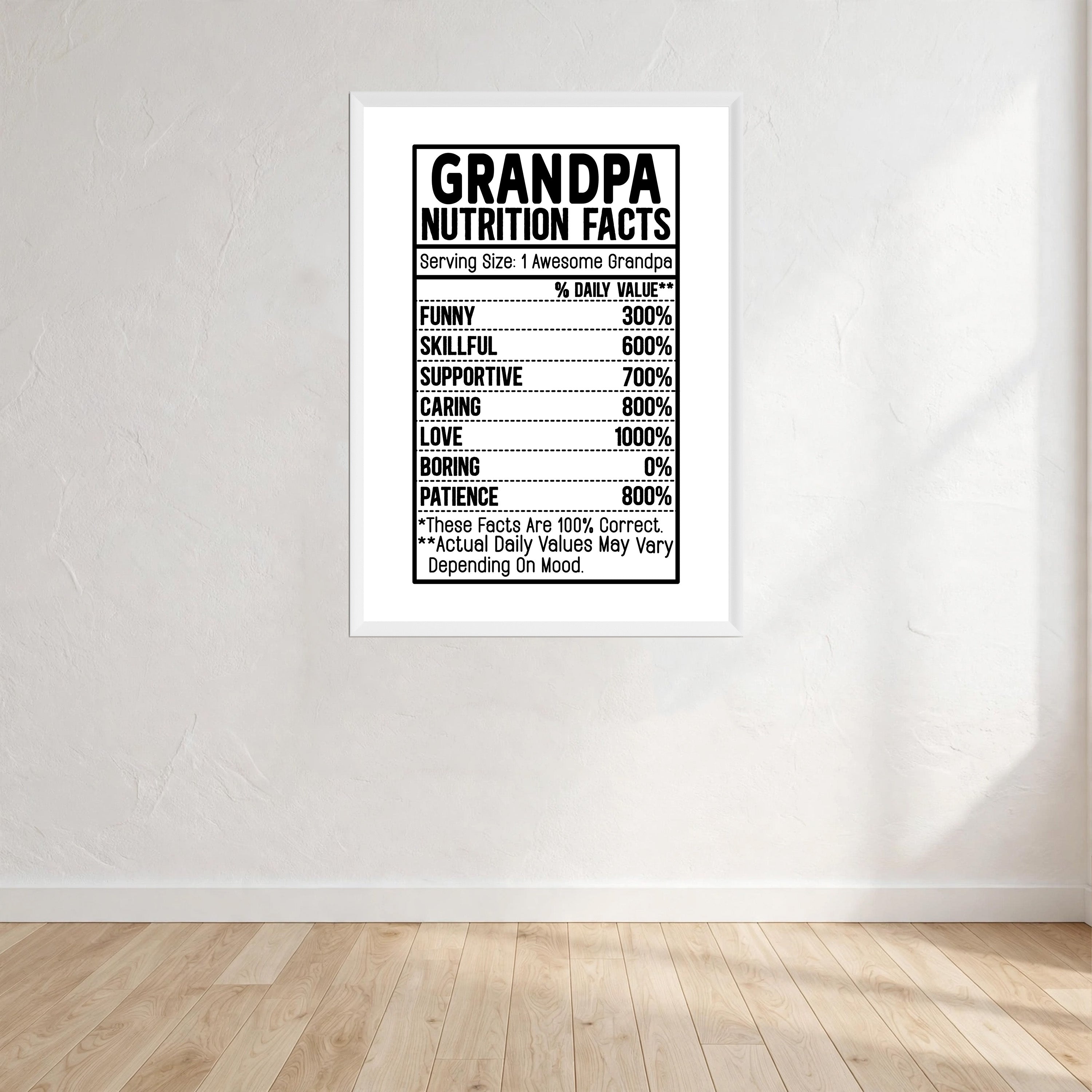 Nutrition Grandpa Facts Wall Art Print front view - printed product by Perrys Prints