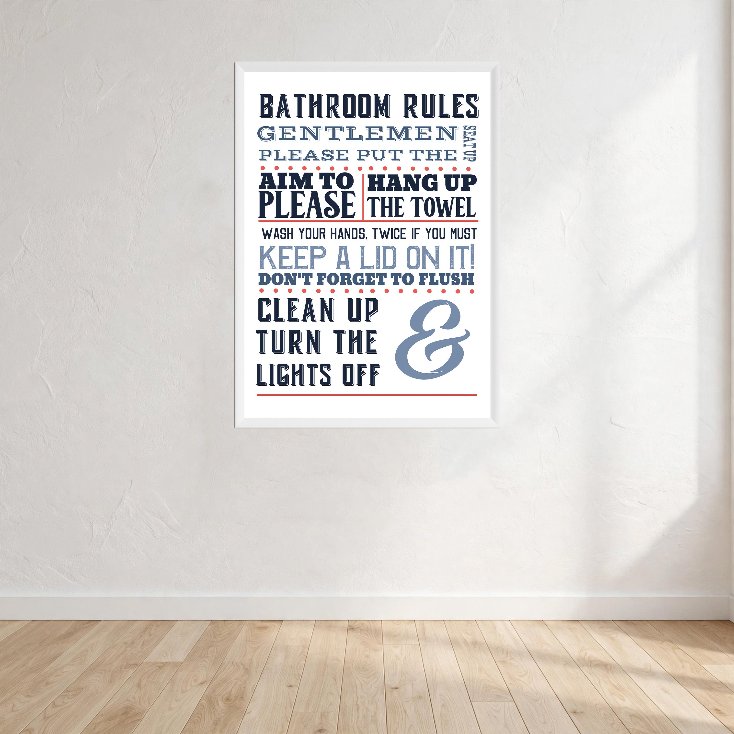 Bathroom Rules Wall Art Print front view - printed product by Perrys Prints