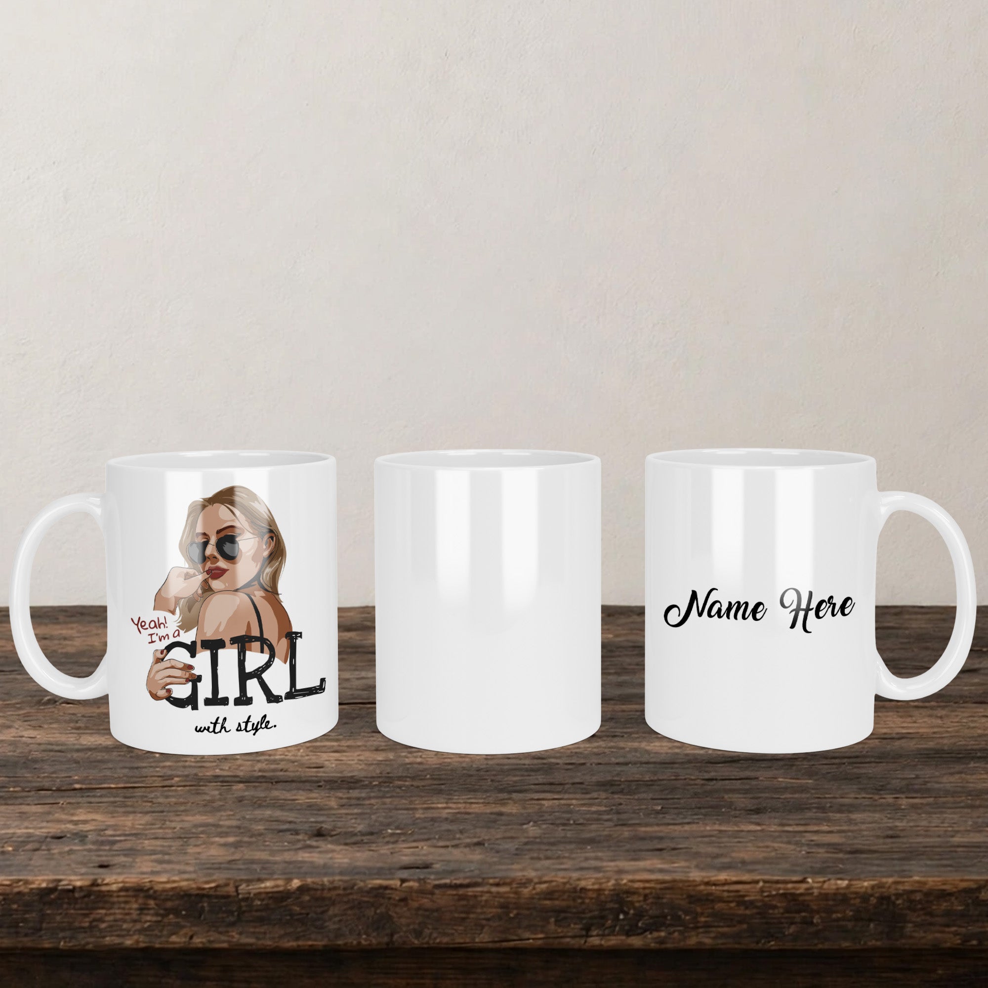 Girl With Style Mug back view - white ceramic printed mug by Perrys Prints