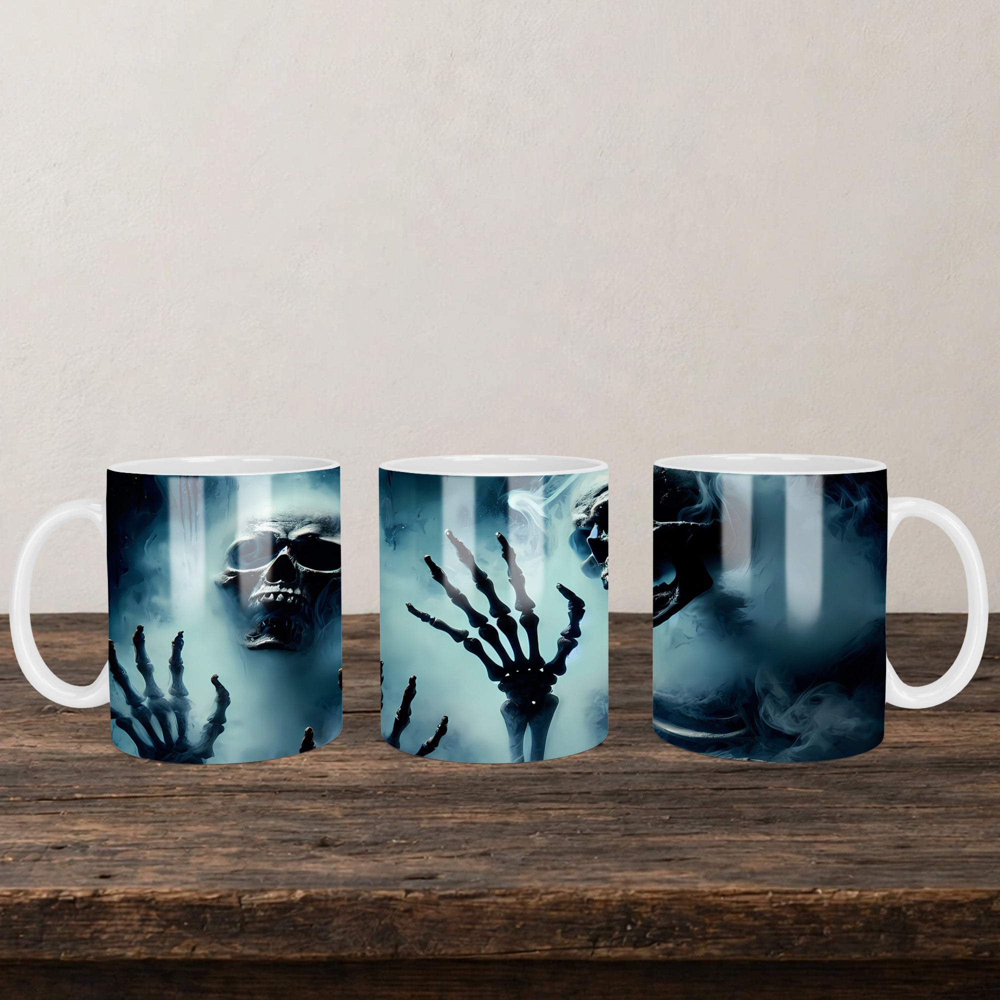 Skeleton Mug back view - white ceramic printed mug by Perrys Prints