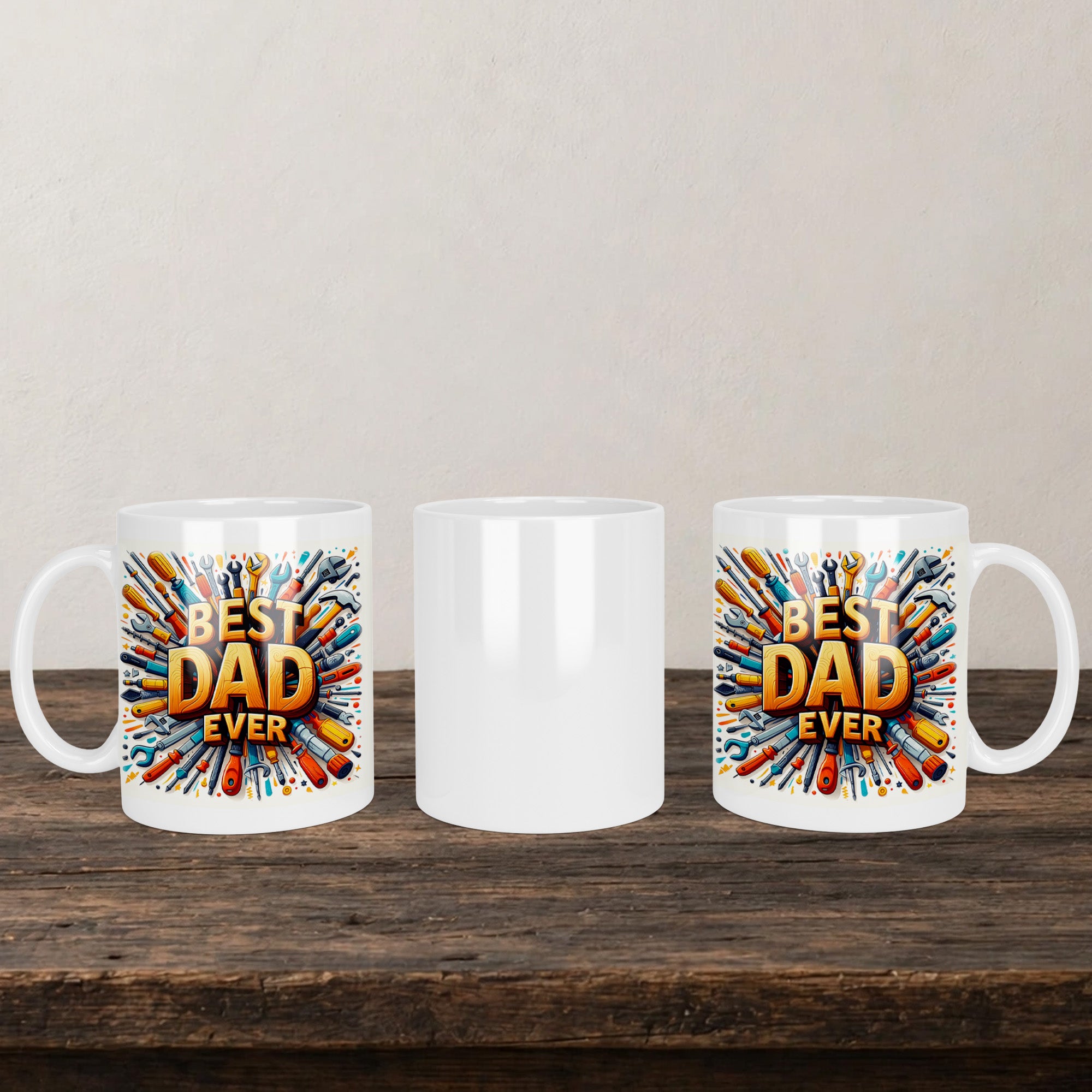 Best Dad Ever Mug back view - white ceramic printed mug by Perrys Prints