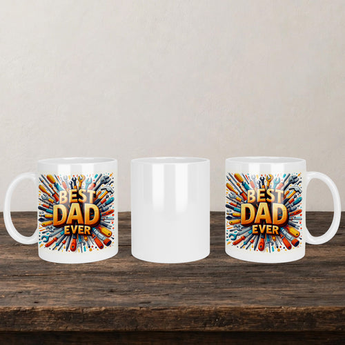 Best Dad Ever Mug back view - white ceramic printed mug by Perrys Prints