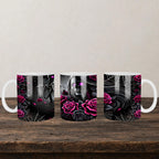 Skeleton Roses Mug back view - white ceramic printed mug by Perrys Prints