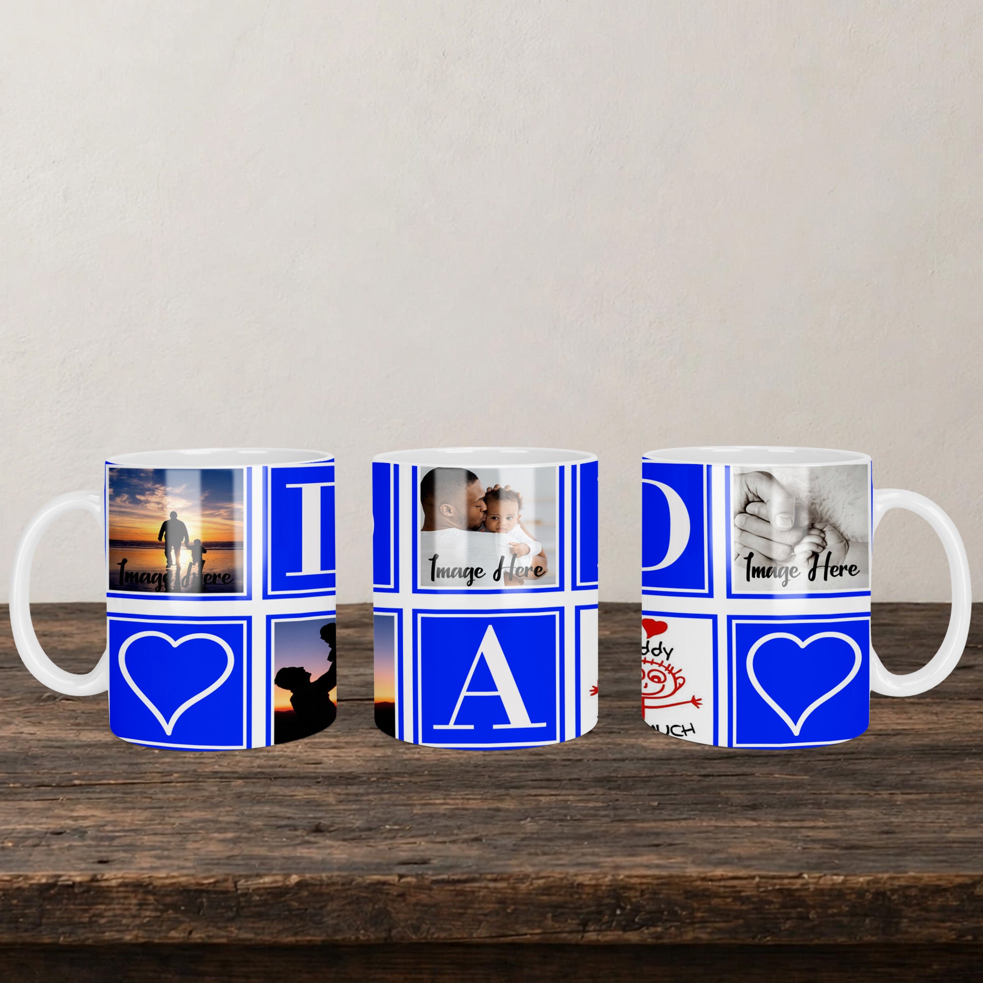 Dad Personalised 5 Picture Mug back view - white ceramic printed mug by Perrys Prints