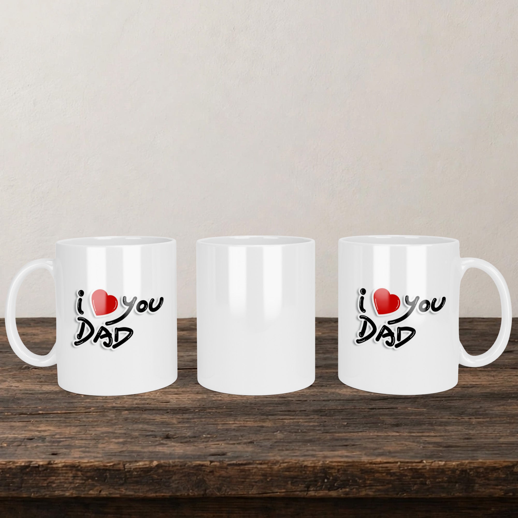 I Love You Dad Mug back view - white ceramic printed mug by Perrys Prints