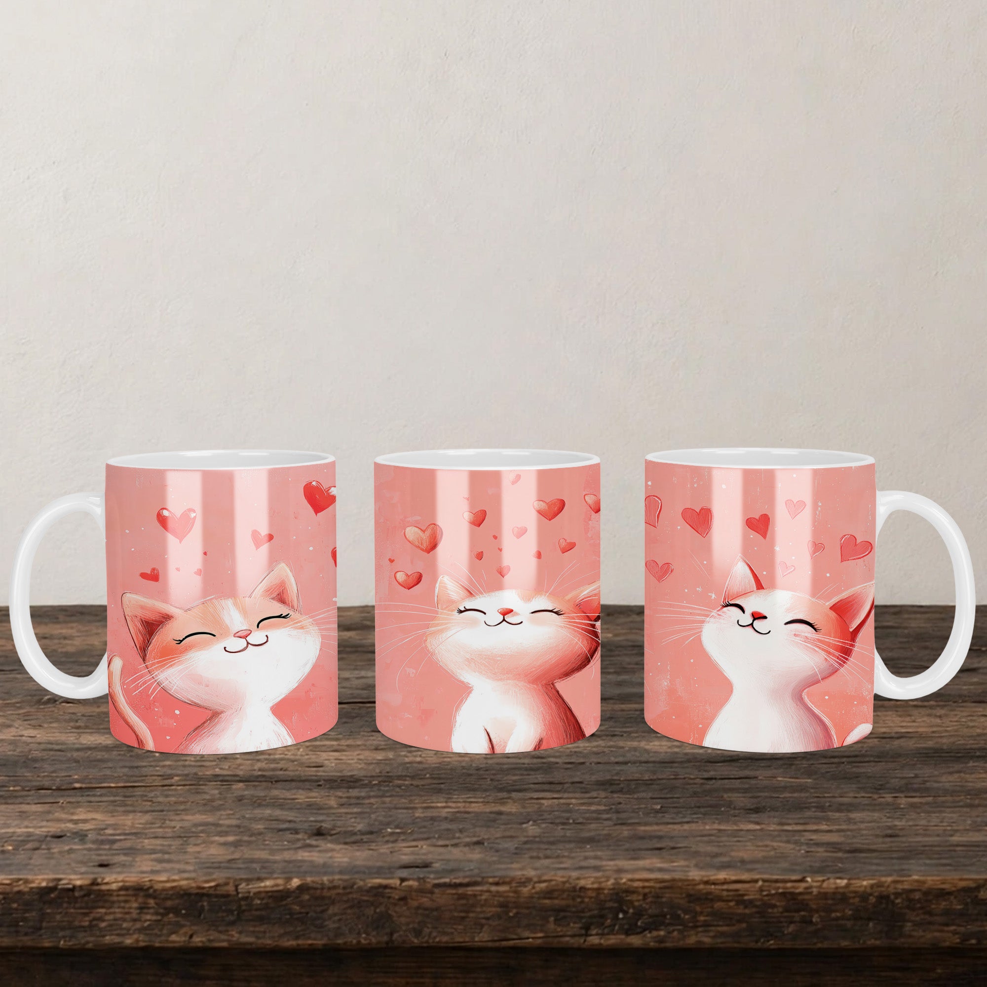 Cute Cat And Hearts Mug back view - white ceramic printed mug by Perrys Prints