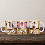 Mom Son Dad Personalised Photo Mug back view - white ceramic printed mug by Perrys Prints