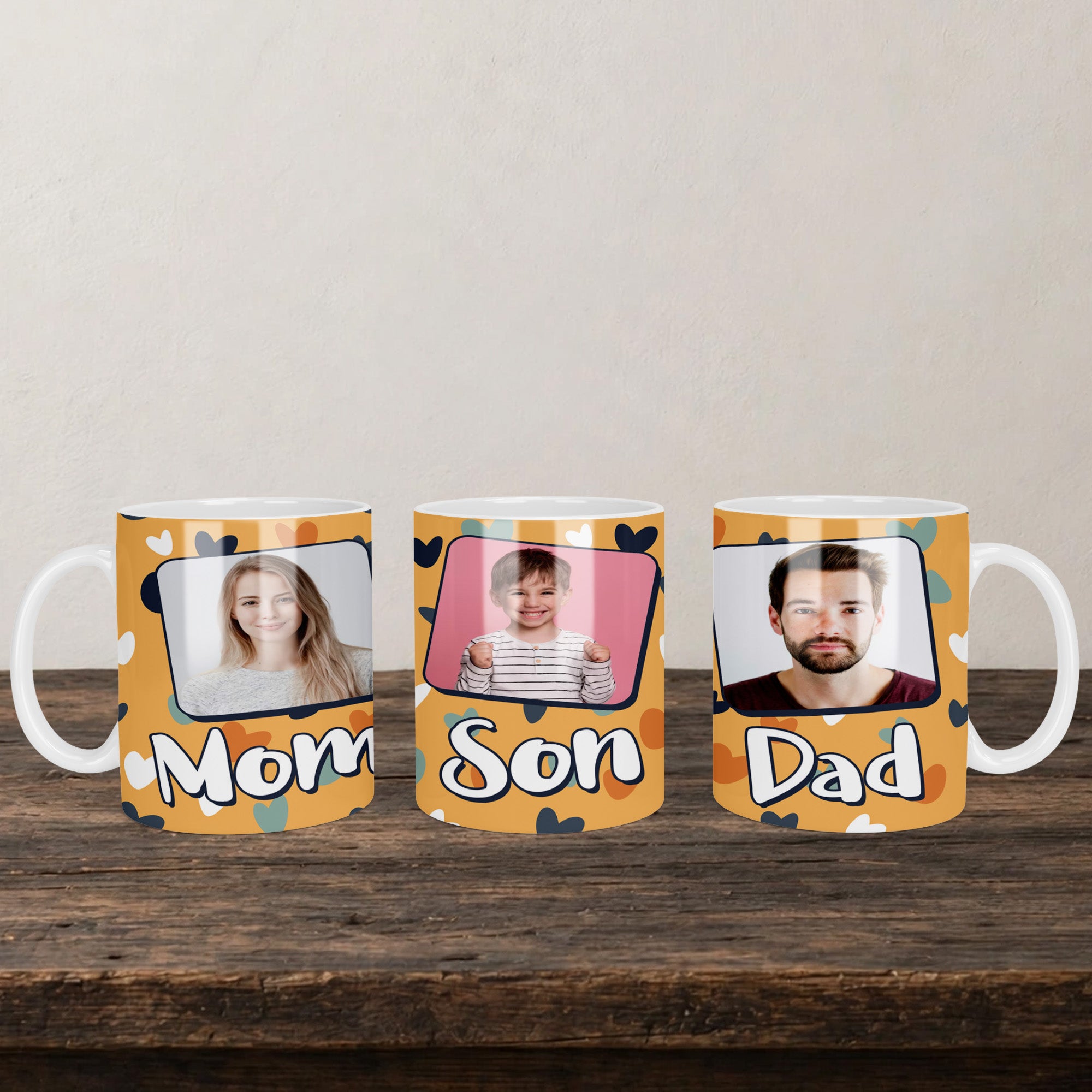 Mom Son Dad Personalised Photo Mug back view - white ceramic printed mug by Perrys Prints