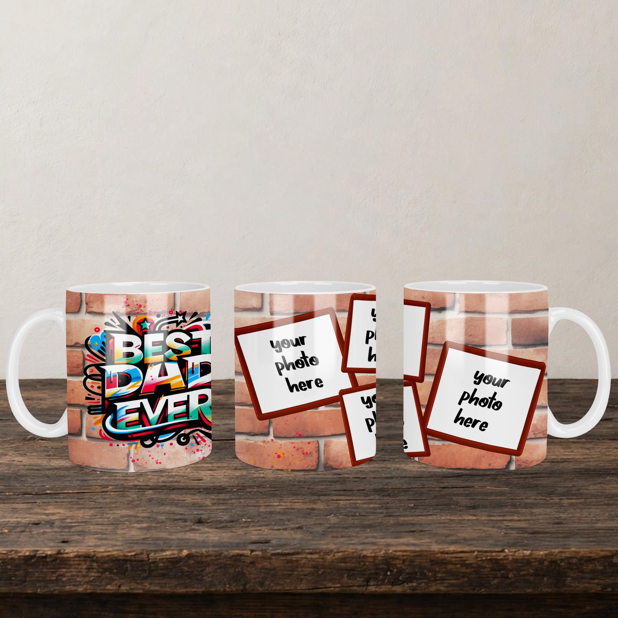 Best Dad Ever Add Your Photo Personalised Mug back view - white ceramic printed mug by Perrys Prints