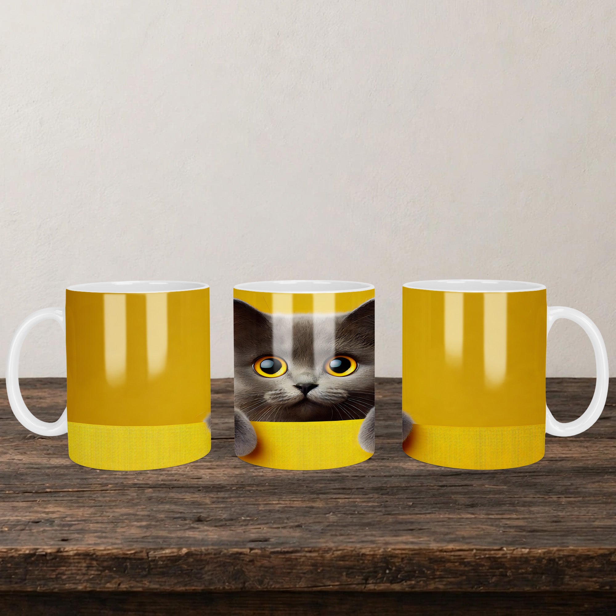 Cute Cat Mug back view - white ceramic printed mug by Perrys Prints