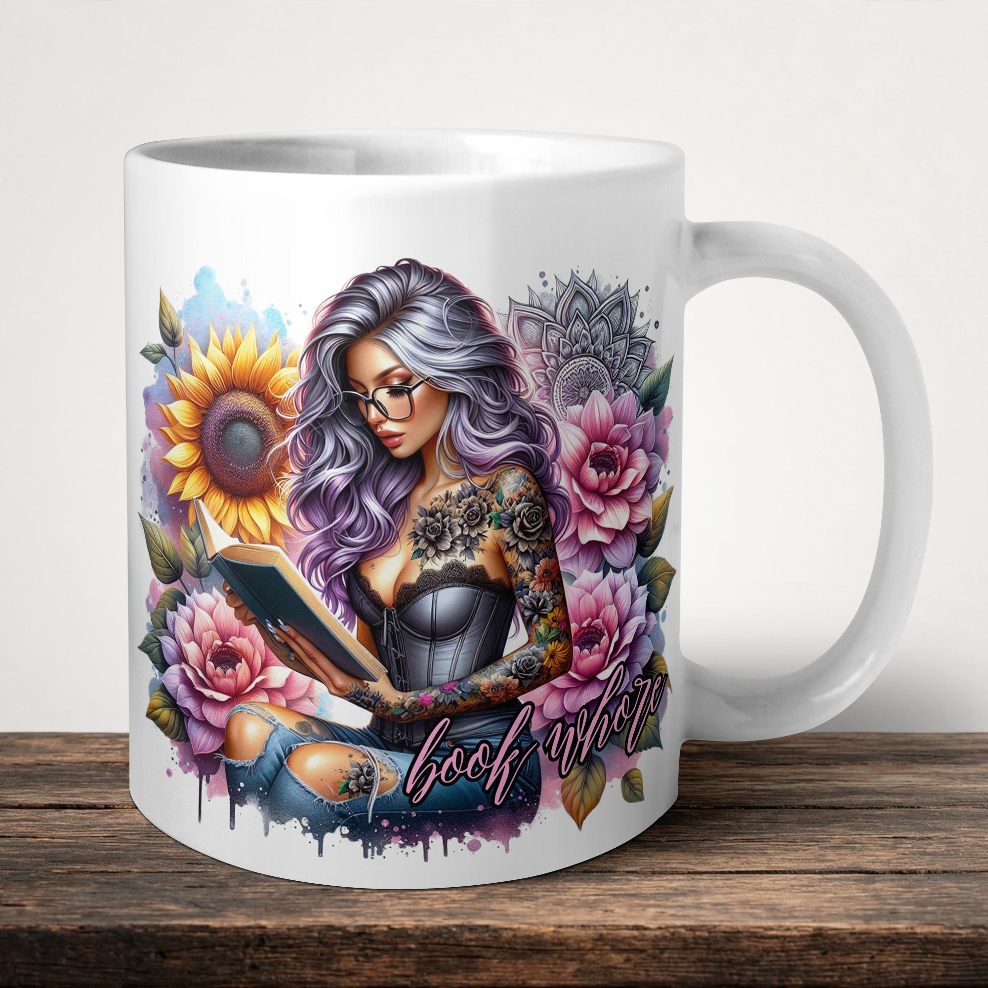 Book Whore Mug front view - white ceramic printed mug by Perrys Prints