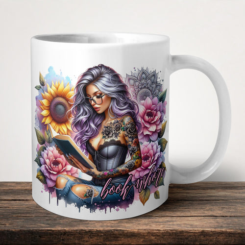 Book Whore Mug front view - white ceramic printed mug by Perrys Prints