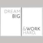 Dream Big & Work Hard Two Piece Picture Wall Art Print back view - printed product by Perrys Prints