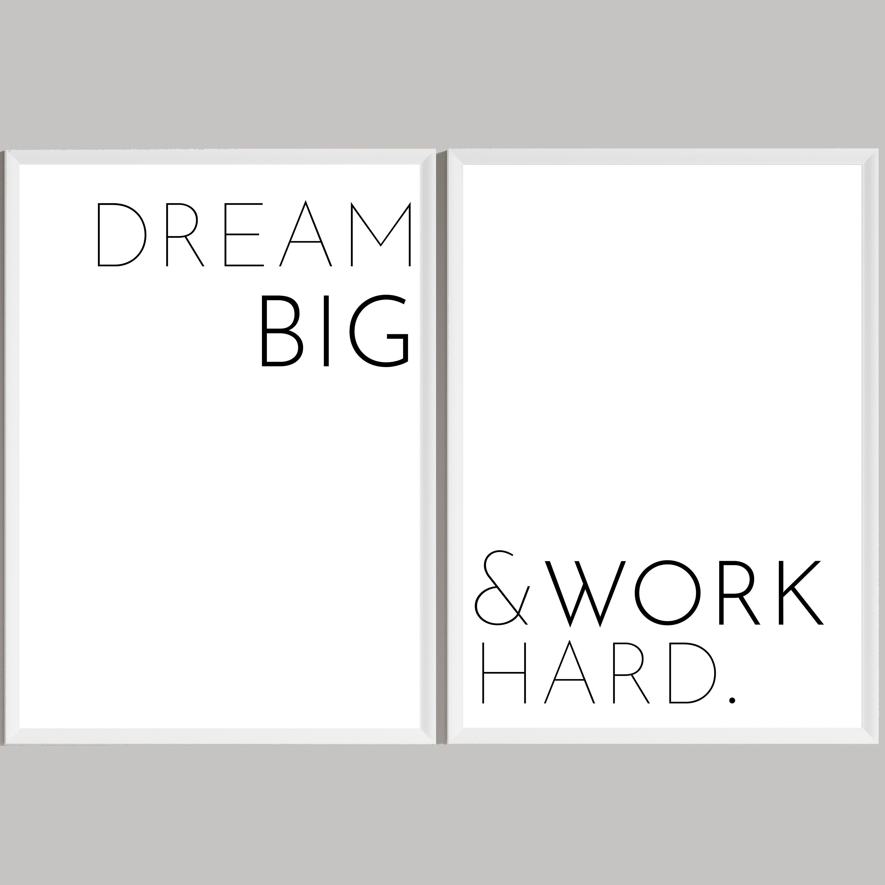 Dream Big & Work Hard Two Piece Picture Wall Art Print