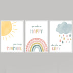 You Are My Sunshine Watercolor Three Piece Picture Wall Art Print back view - printed product by Perrys Prints