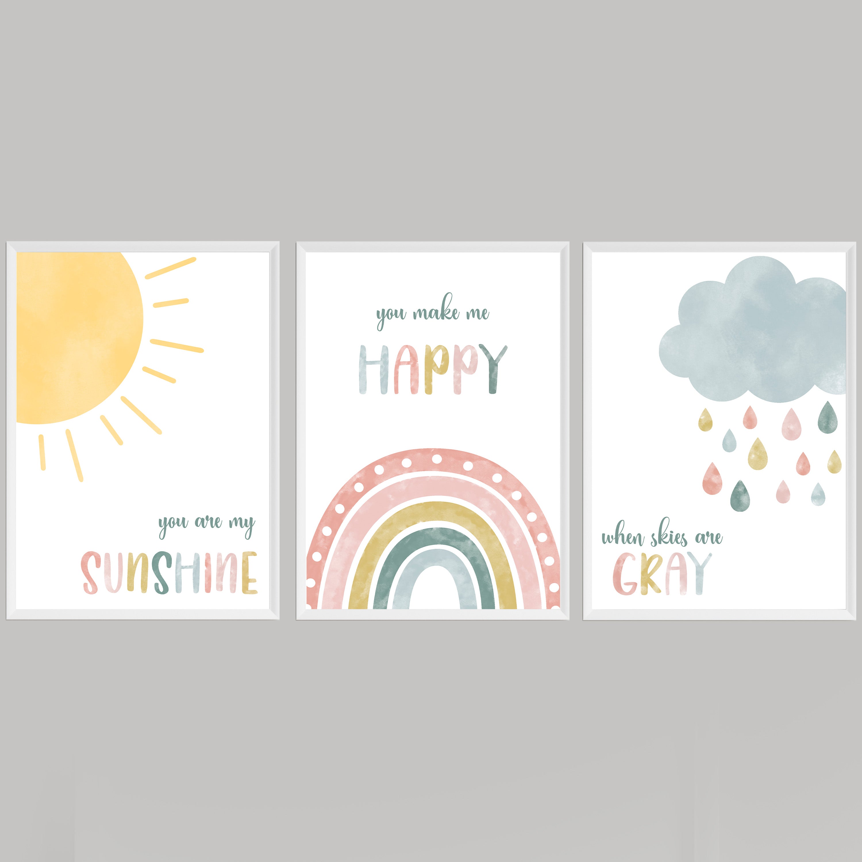 You Are My Sunshine Watercolor Three Piece Picture Wall Art Print back view - printed product by Perrys Prints