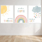 You Are My Sunshine Watercolor Three Piece Picture Wall Art Print front view - printed product by Perrys Prints
