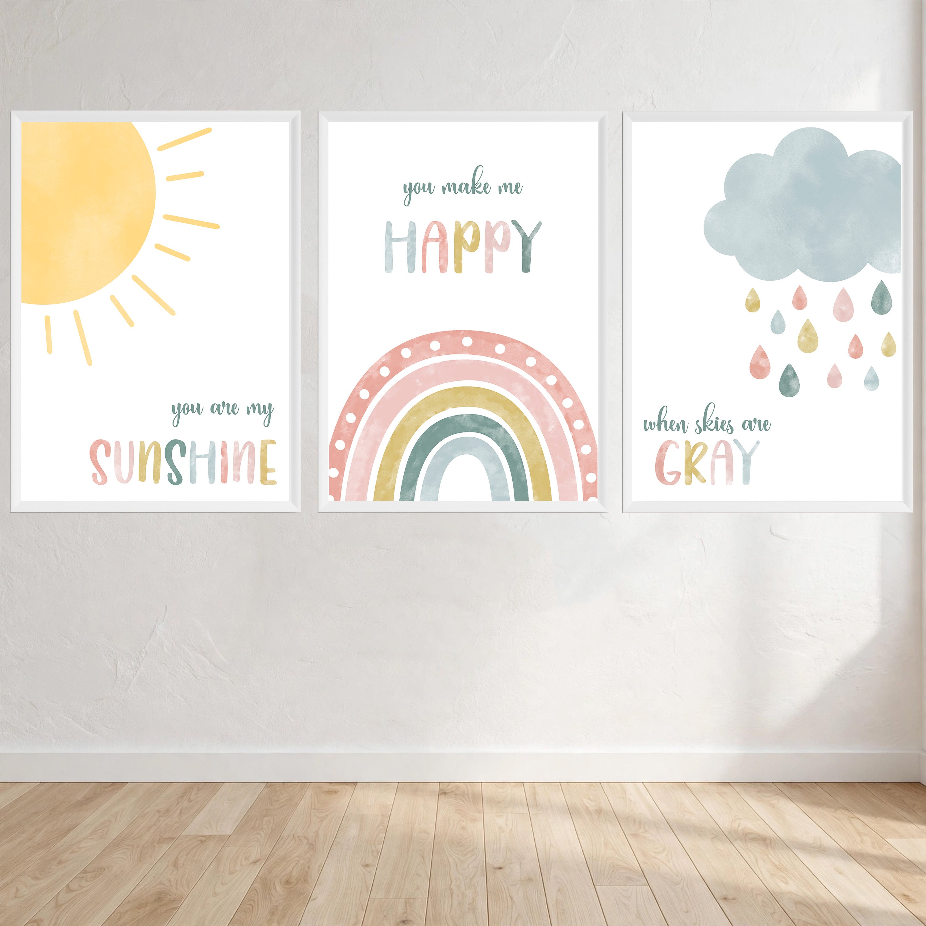 You Are My Sunshine Watercolor Three Piece Picture Wall Art Print front view - printed product by Perrys Prints