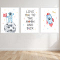 Space Theme Love You To The Moon And Back Three Piece Picture Wall Art Print front view - printed product by Perrys Prints