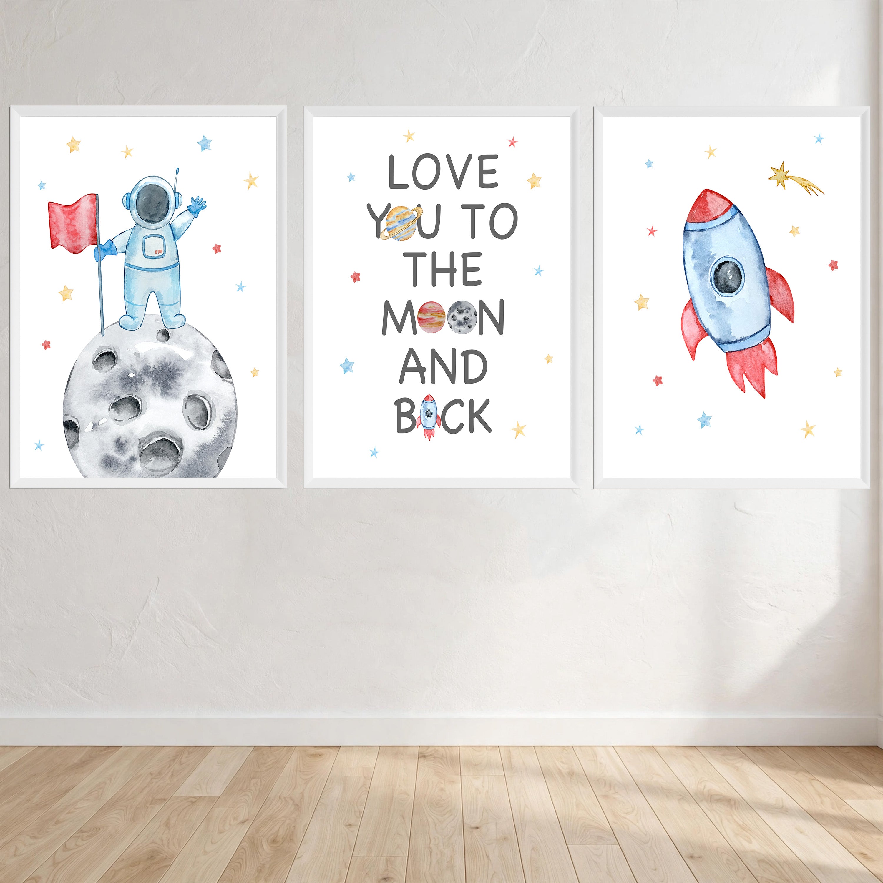 Space Theme Love You To The Moon And Back Three Piece Picture Wall Art Print front view - printed product by Perrys Prints